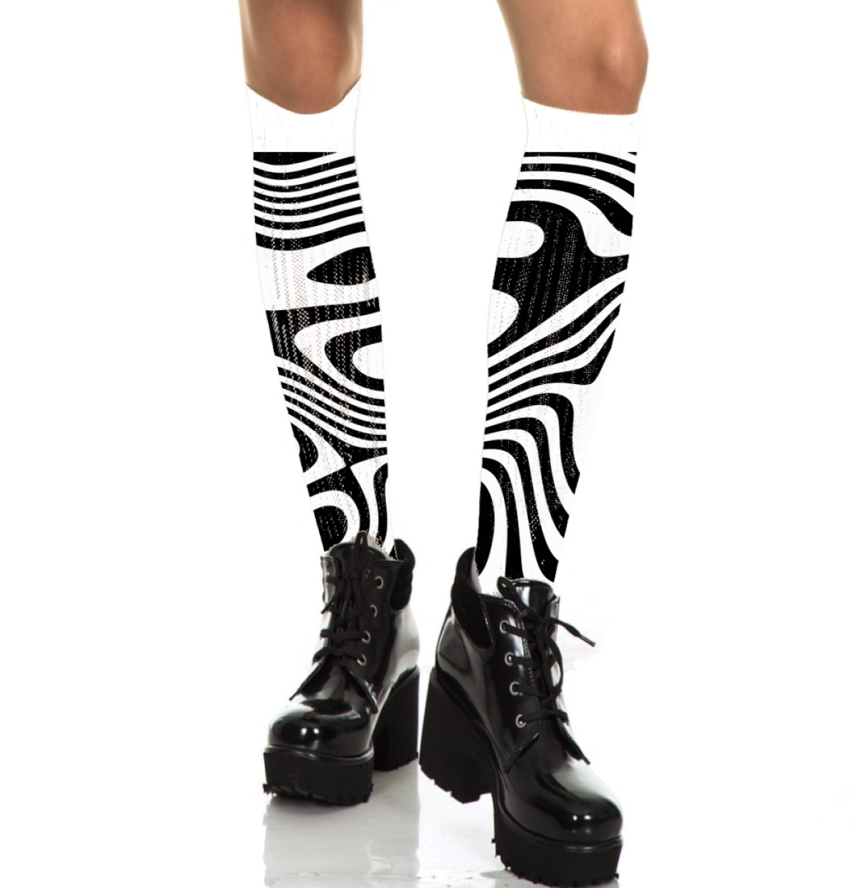Women's black and white allover socks in the colors of the Black Radish
