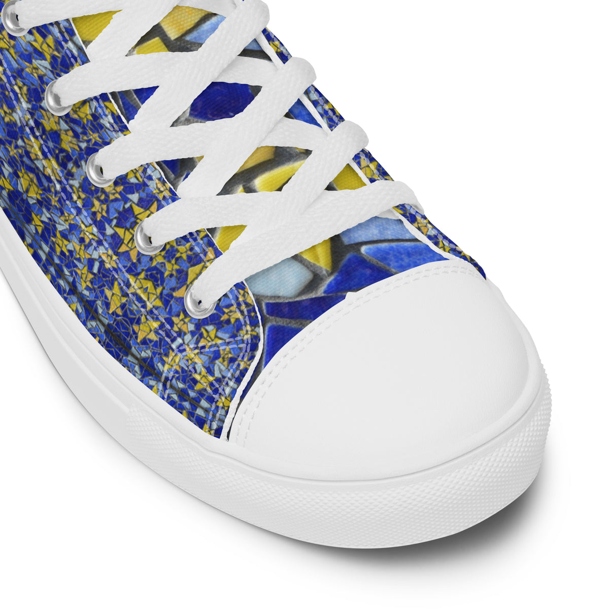 Colorful Patterned Sneakers with Yellow and Blue Accents Blue Floral Sneakers, Handmade Yellow Flower, Custom Canvas  main image 2