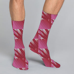 Men's and women's casual crew socks in unique colorful design celebrating food, fashion, fitness, fun
