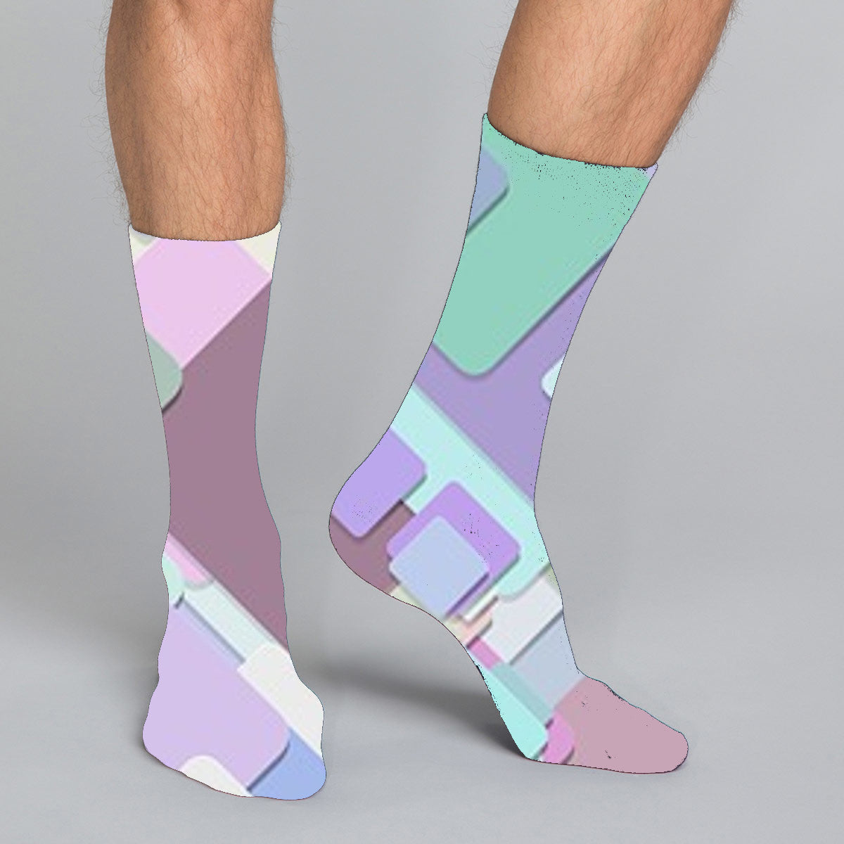Women's, men's & youth's casual crew socks in unique colorful design celebrating food, fashion, fitness, fun