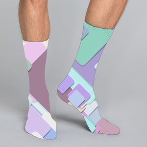 Women's, men's & youth's casual crew socks in unique colorful design celebrating food, fashion, fitness, fun