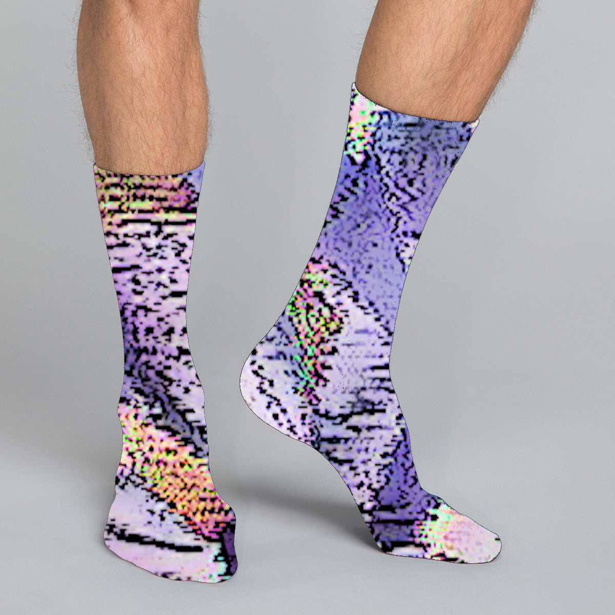 Women's and men's casual crew socks in unique colorful design celebrating food, fashion, fitness, fun